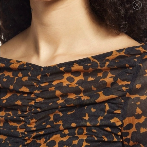 CRISTINA MARTINEZ/Nordstrom Ruched Print Top In Brown Bloom Smudge Size Medium - Picture 2 of 16